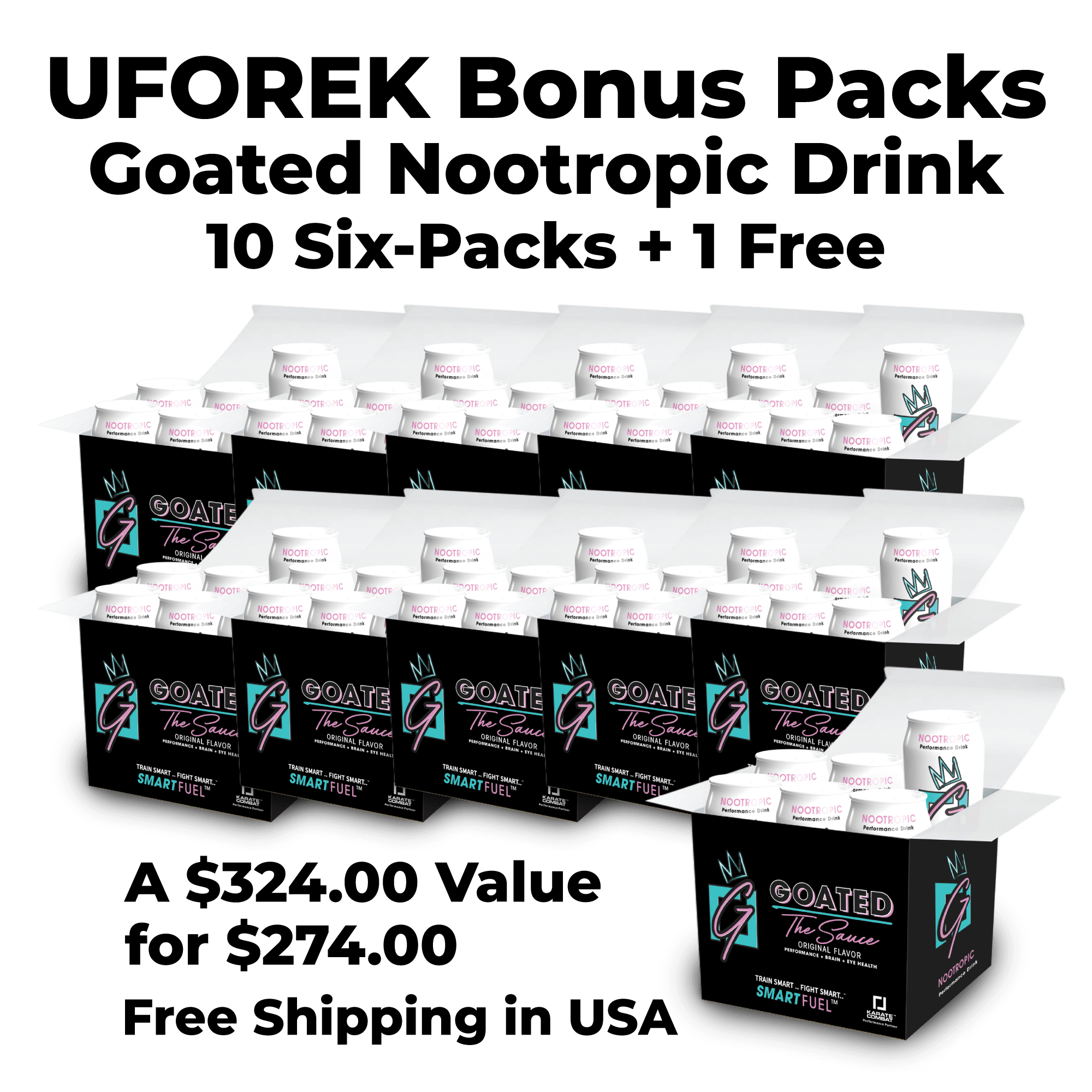 Goated Nootropic Drink 10 SixPacks +1 free Uforek